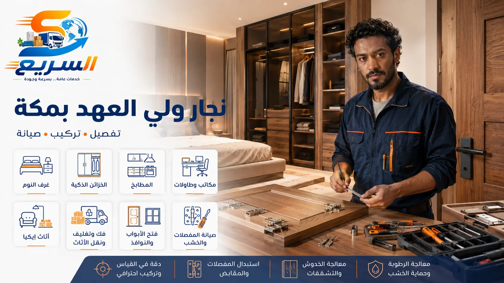 نجار ولي العهد بمكة يقدم خدمات تفصيل وتركيب وصيانة الأثاث الخشبي داخل المنازل باحترافية.